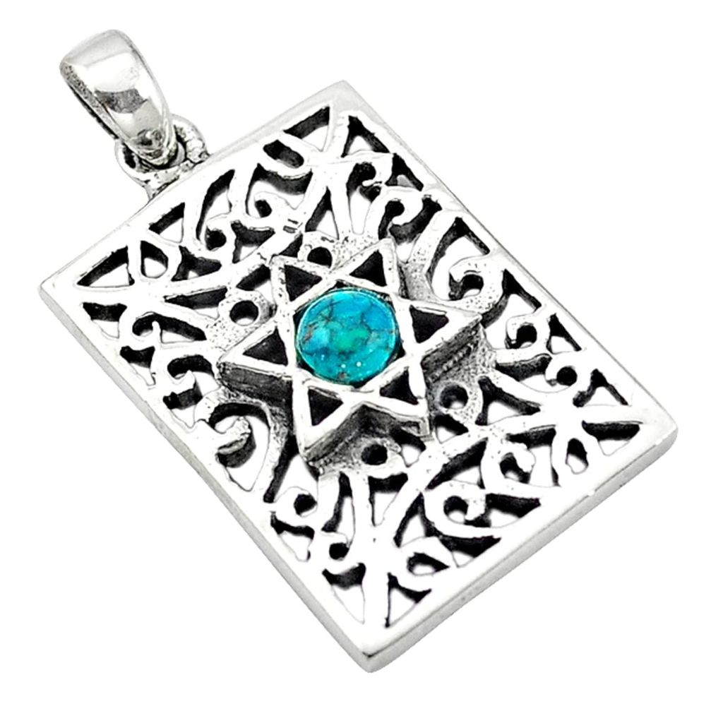 Natural green turquoise tibetan 925 sterling silver pendant jewelry c10982