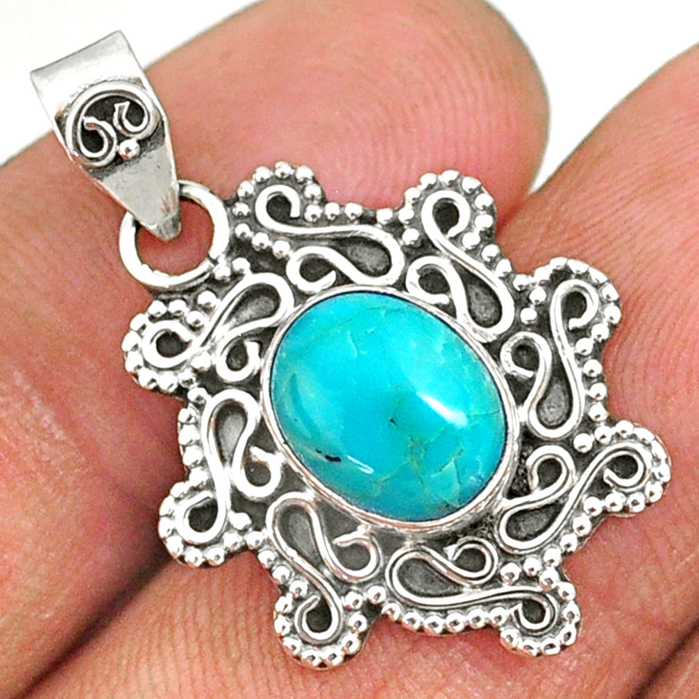 3.83cts natural green turquoise tibetan 925 sterling silver pendant r85081