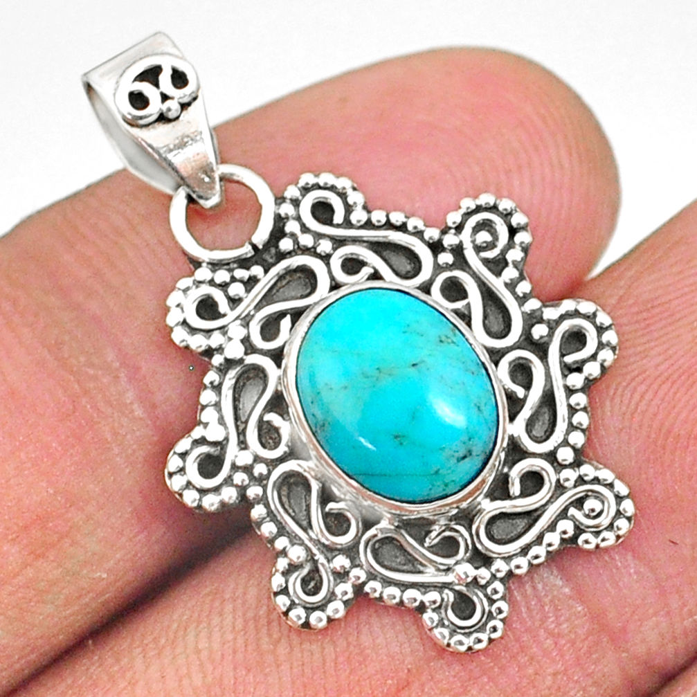 3.91cts natural green turquoise tibetan 925 sterling silver pendant r85101