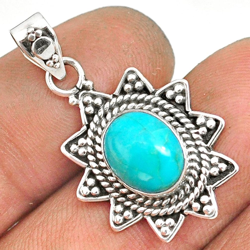 4.18cts natural green turquoise tibetan 925 sterling silver pendant r85138