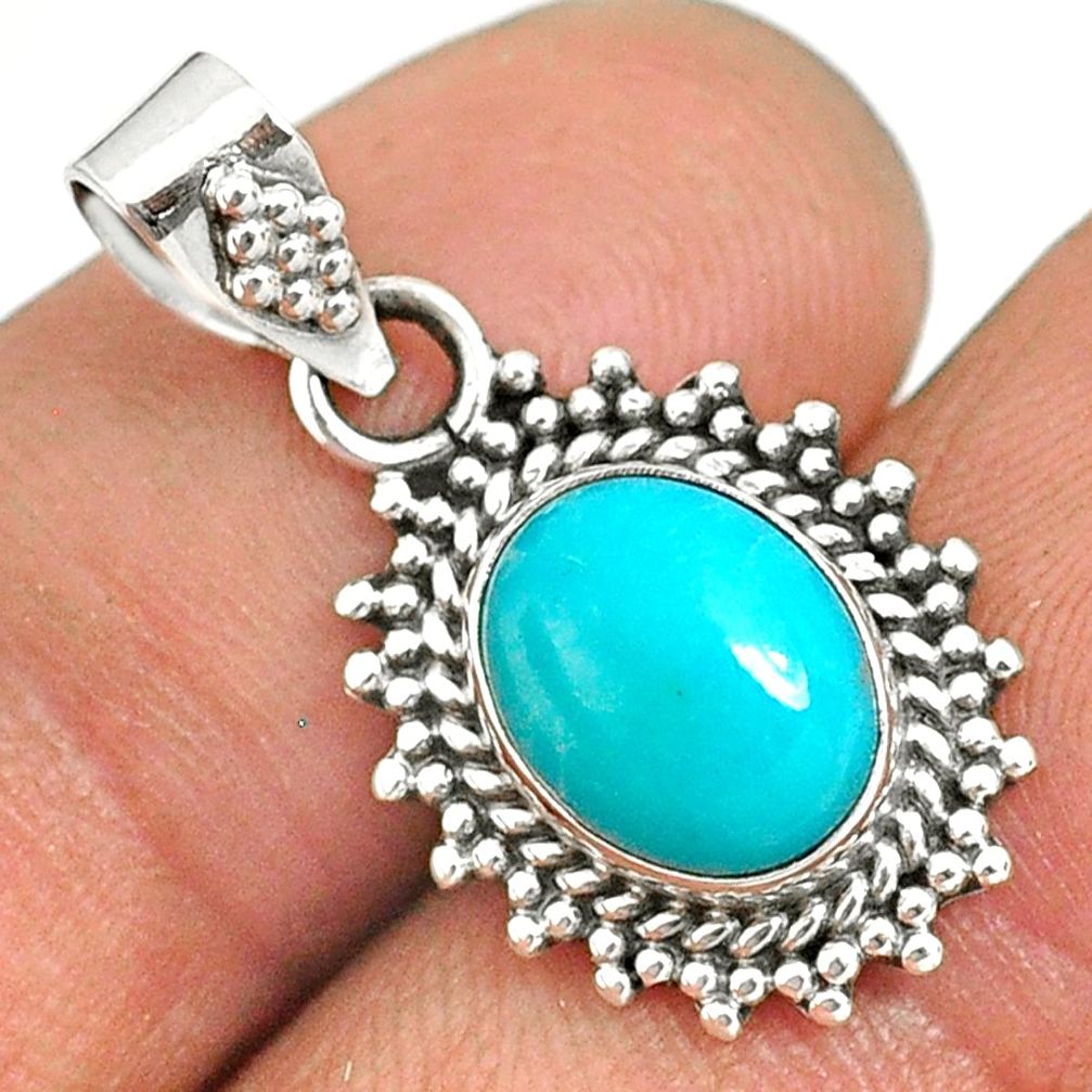 4.84cts natural green turquoise tibetan 925 sterling silver pendant r85142