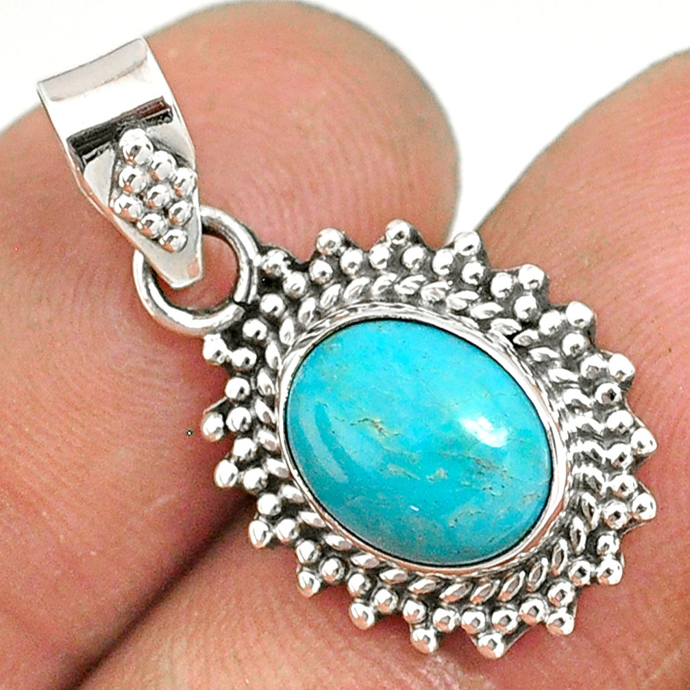 4.77cts natural green turquoise tibetan 925 sterling silver pendant r85147