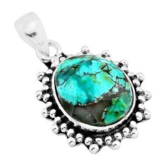 6.84cts natural green turquoise tibetan oval 925 sterling silver pendant y64525