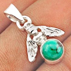 2.49cts natural green turquoise tibetan round silver honey bee pendant u13703