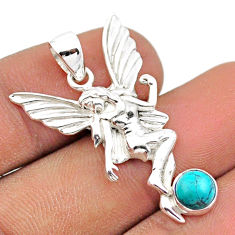 1.21cts natural green turquoise tibetan silver angel wings fairy pendant u14751