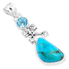 Clearance Sale- 12.34cts natural green turquoise tibetan topaz 925 silver cross pendant p16147