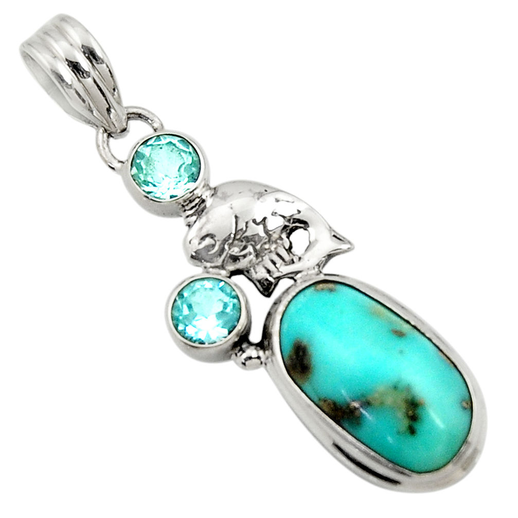 12.83cts natural green turquoise tibetan topaz 925 silver dolphin pendant d42936