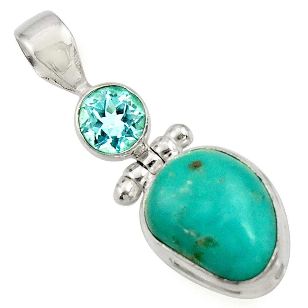 9.72cts natural green turquoise tibetan topaz 925 sterling silver pendant d42921