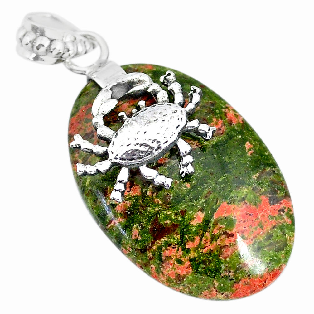 26.46cts natural green unakite 925 sterling silver crab pendant jewelry r91190