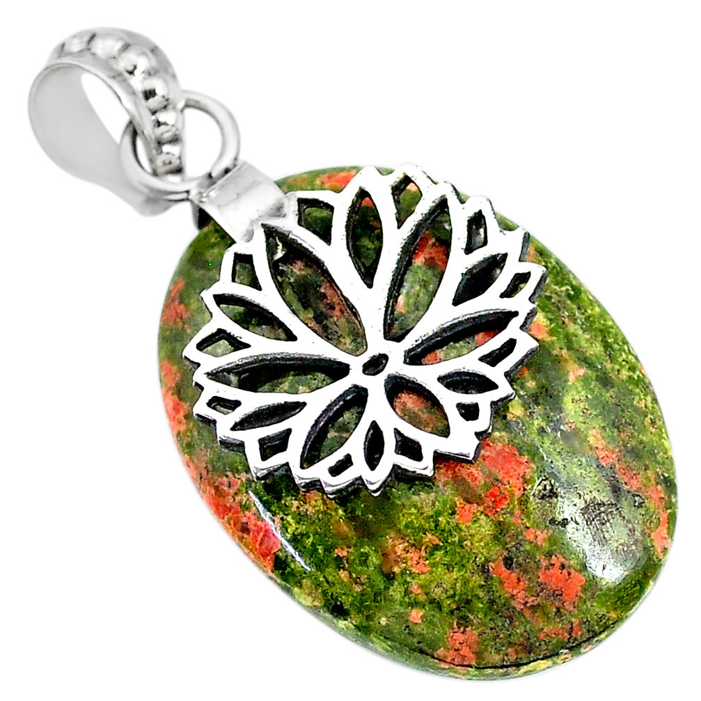 23.10cts natural green unakite 925 sterling silver pendant jewelry r91181