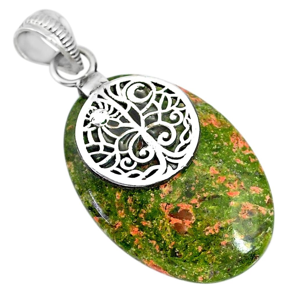 24.42cts natural green unakite 925 sterling silver pendant jewelry r91186