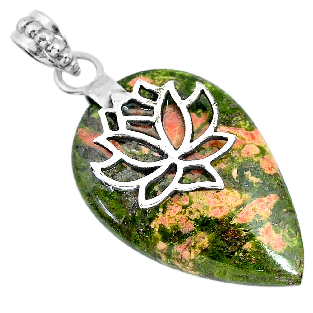 23.10cts natural green unakite 925 sterling silver pendant jewelry r91195