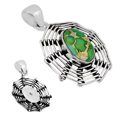 4.62cts natural green variscite 925 sterling silver spider web pendant n34362