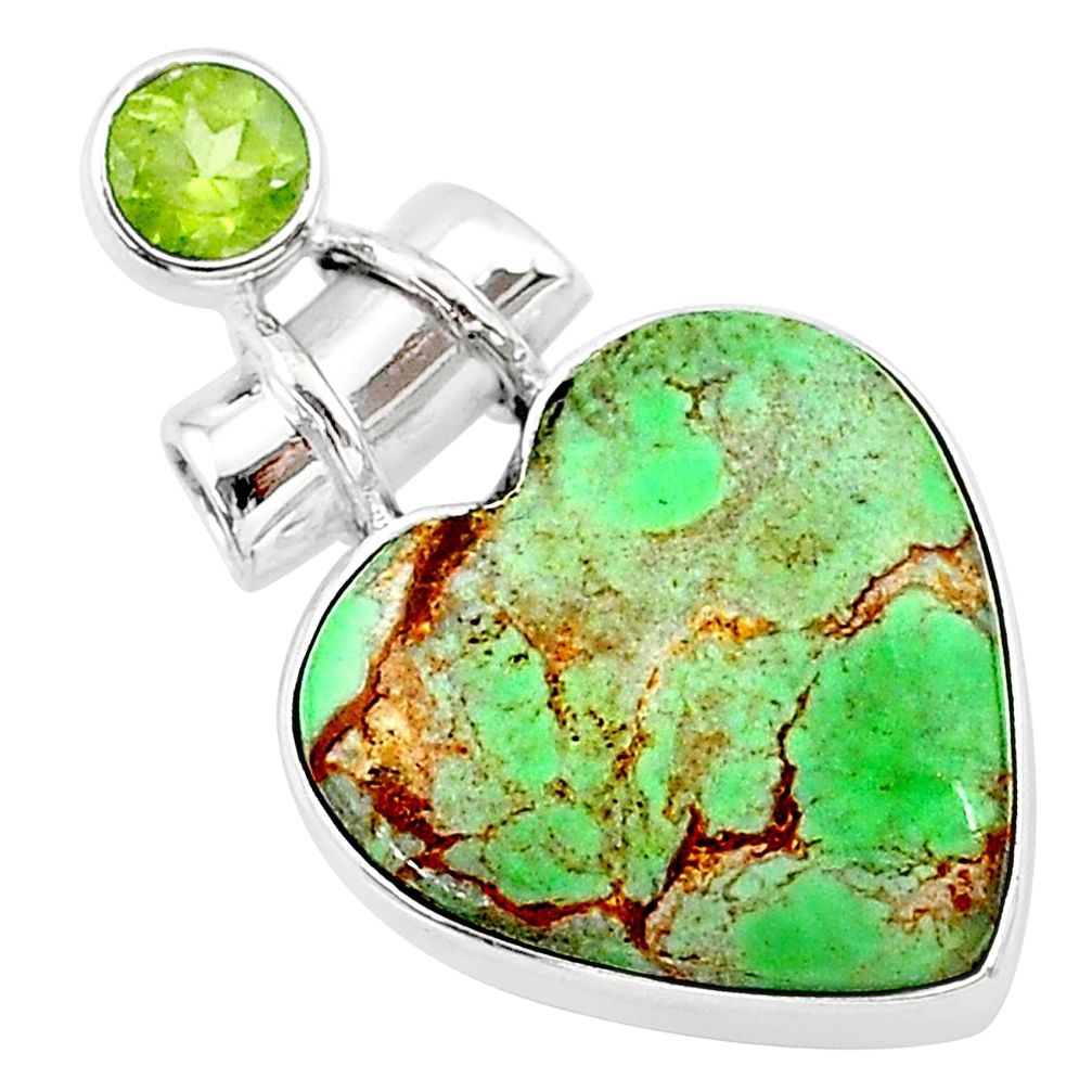 12.22cts natural green variscite peridot 925 sterling silver pendant t13161