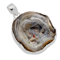 29.93cts natural grey desert druzy (chalcedony rose) 925 silver pendant n13401