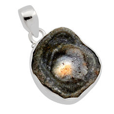 16.34cts natural grey desert druzy (chalcedony rose) 925 silver pendant n13405