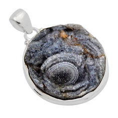 27.70cts natural grey desert druzy (chalcedony rose) 925 silver pendant n13406