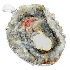 Clearance Sale- 62.62cts natural grey desert druzy (chalcedony rose) 925 silver pendant p74134