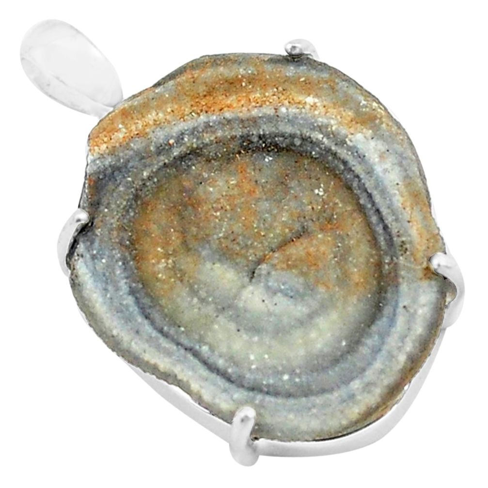 29.55cts natural grey desert druzy (chalcedony rose) 925 silver pendant p74172