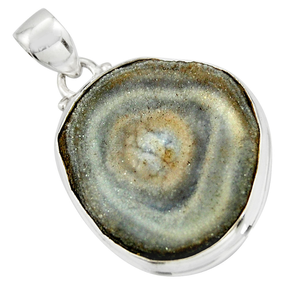 21.48cts natural grey desert druzy (chalcedony rose) 925 silver pendant r20742