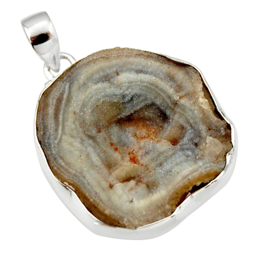 30.49cts natural grey desert druzy (chalcedony rose) 925 silver pendant r33641