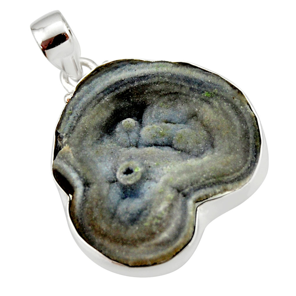 29.78cts natural grey desert druzy (chalcedony rose) 925 silver pendant r33643