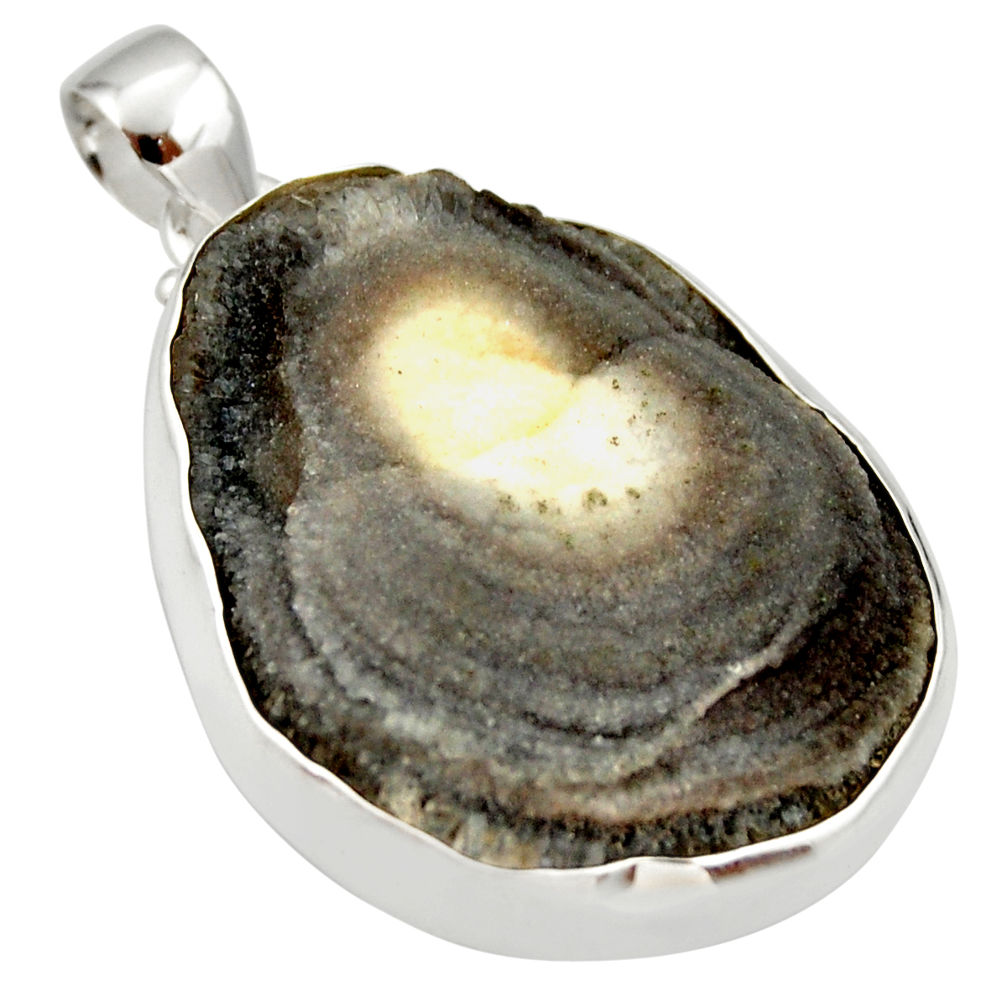 37.13cts natural grey desert druzy (chalcedony rose) 925 silver pendant r33647