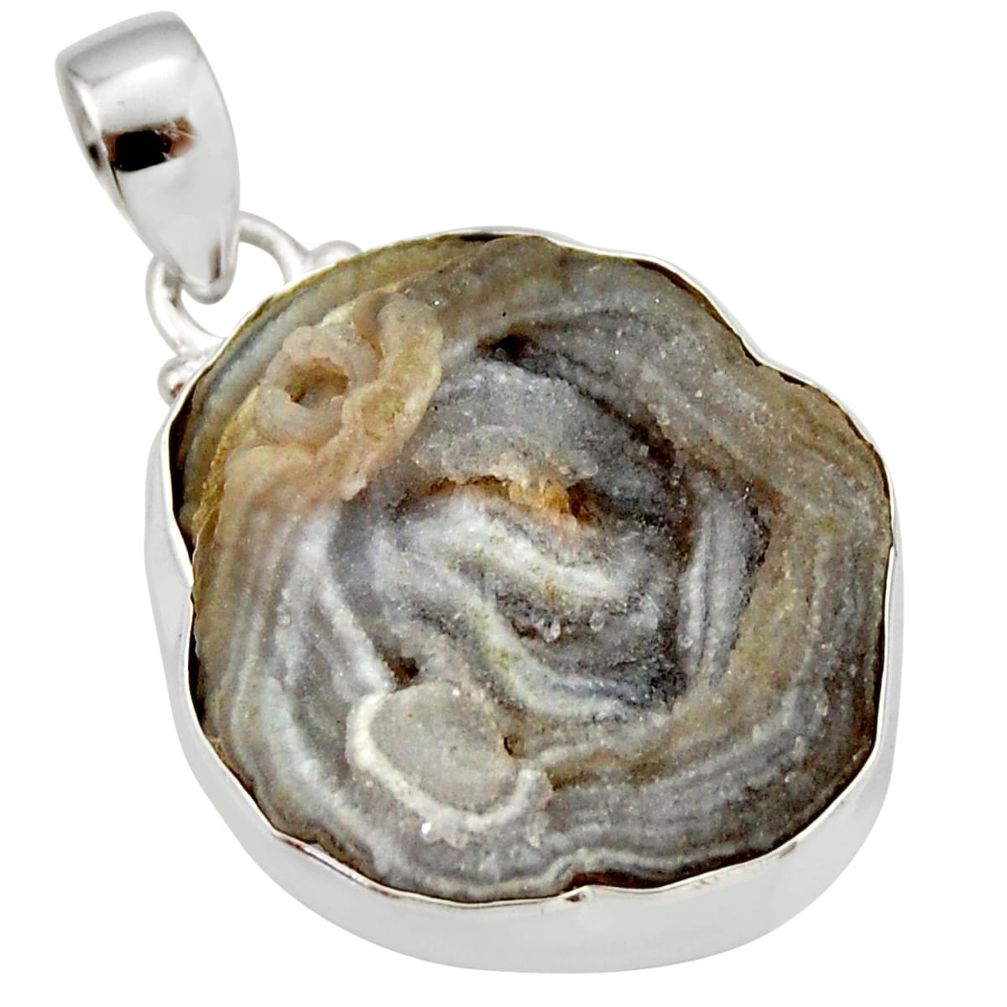 26.70cts natural grey desert druzy (chalcedony rose) 925 silver pendant r33649