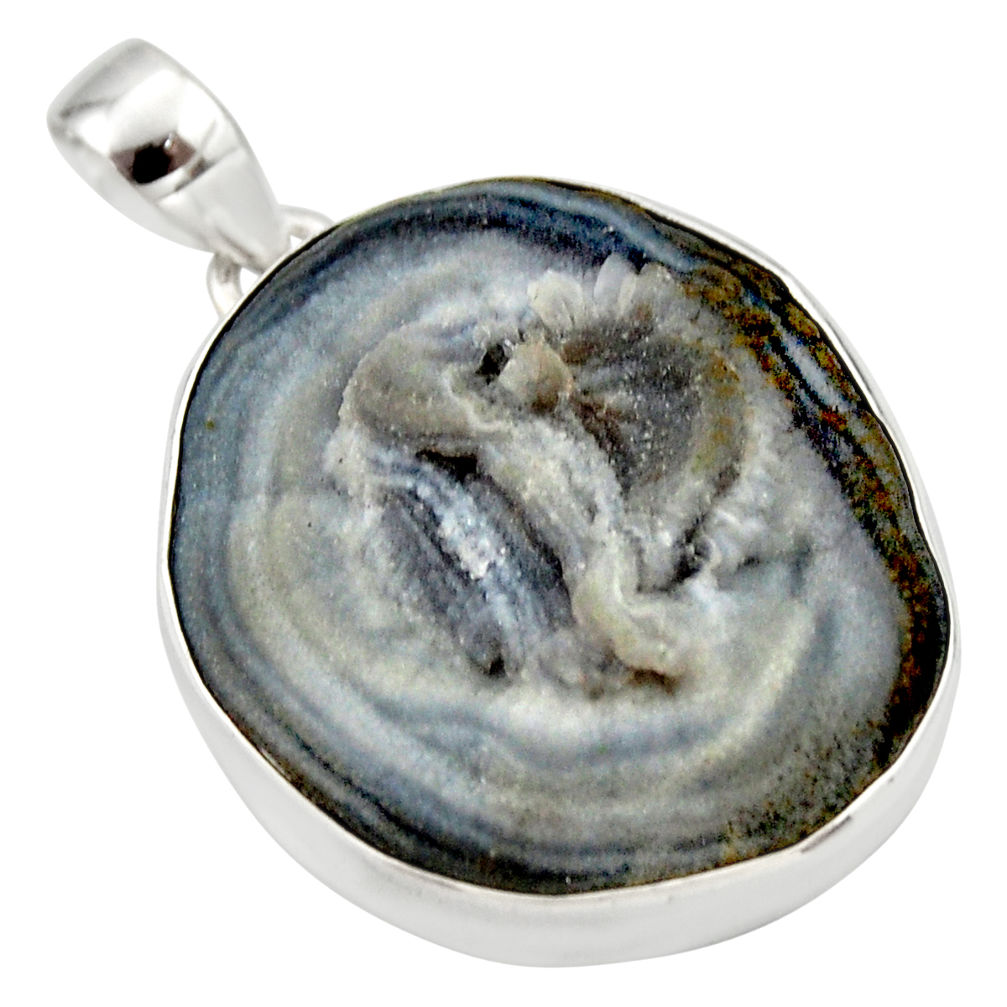 36.09cts natural grey desert druzy (chalcedony rose) 925 silver pendant r33650