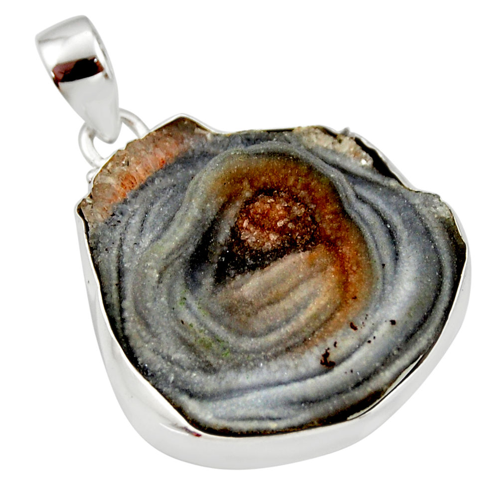 30.40cts natural grey desert druzy (chalcedony rose) 925 silver pendant r33652