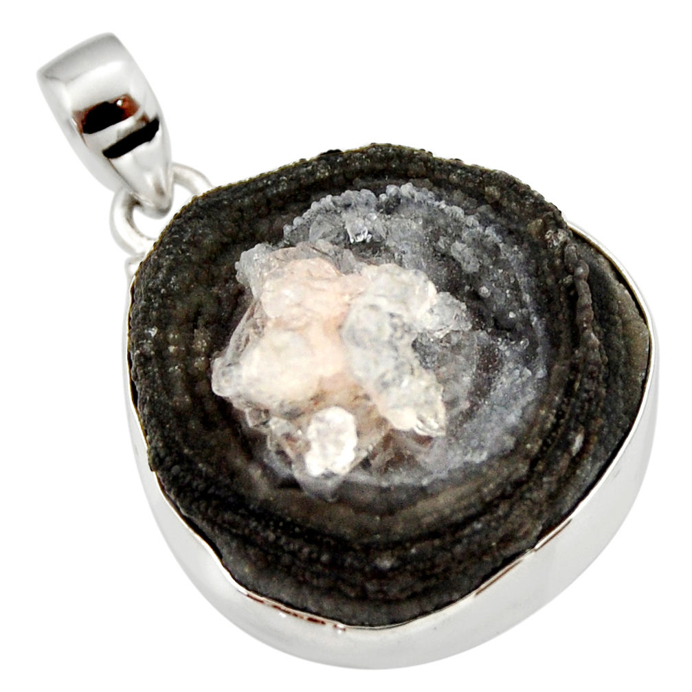 37.13cts natural grey desert druzy (chalcedony rose) 925 silver pendant r33653