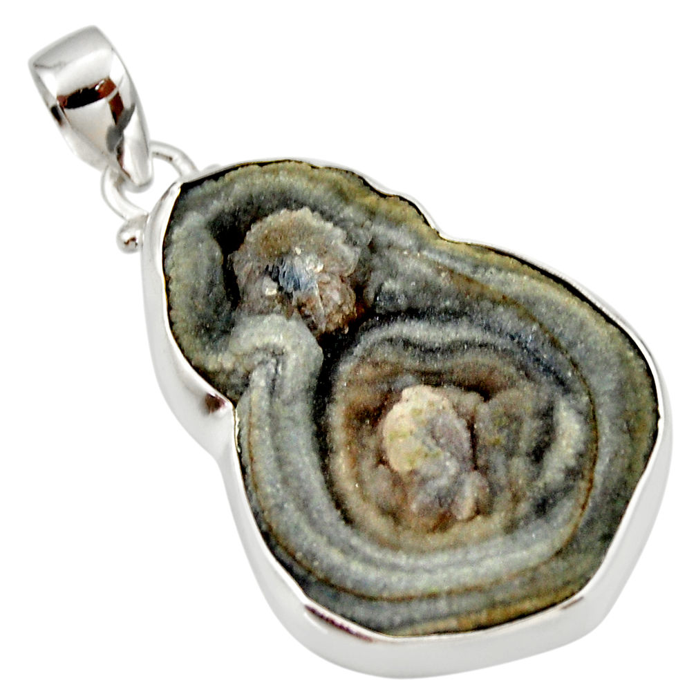 25.00cts natural grey desert druzy (chalcedony rose) 925 silver pendant r33654