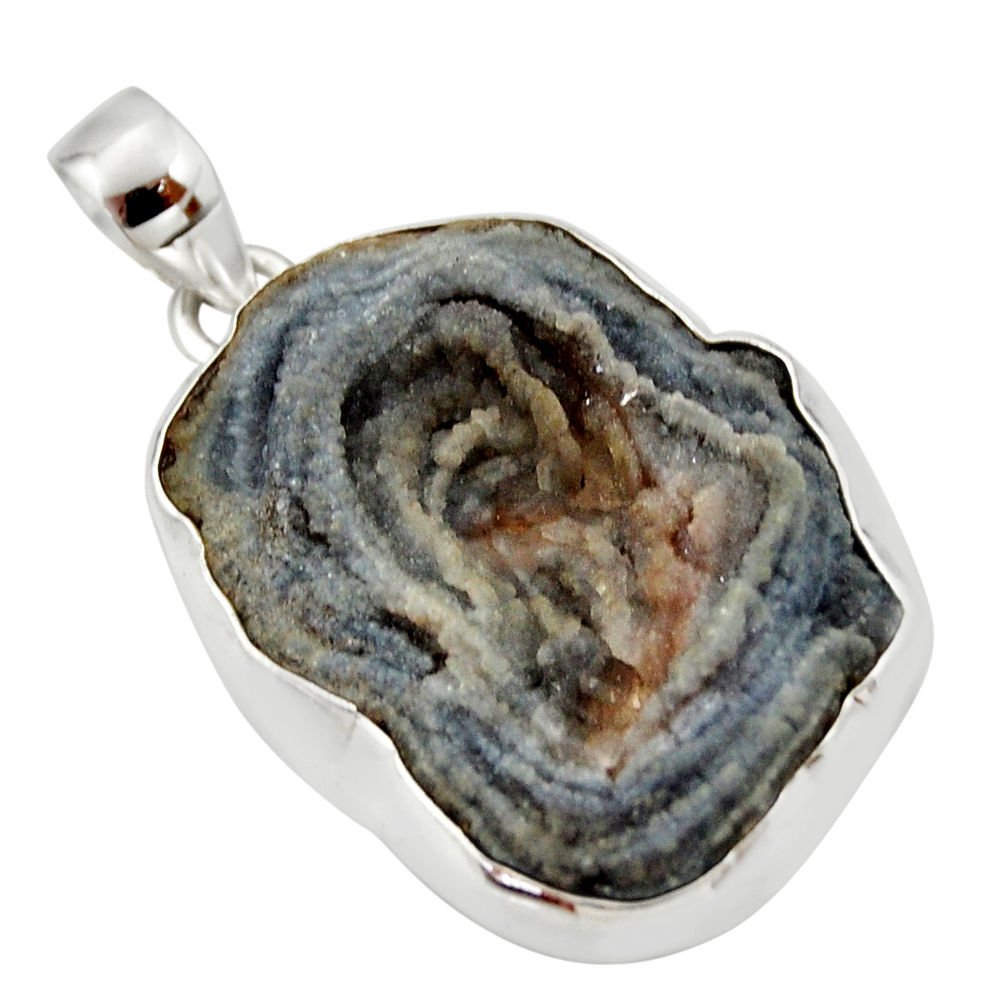 25.00cts natural grey desert druzy (chalcedony rose) 925 silver pendant r33657
