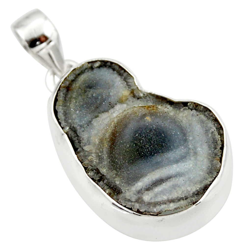 24.38cts natural grey desert druzy (chalcedony rose) 925 silver pendant r33859