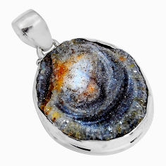 26.14cts natural grey desert druzy (chalcedony rose) 925 silver pendant y5370
