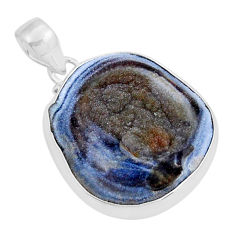 25.46cts natural grey desert druzy (chalcedony rose) 925 silver pendant y5971
