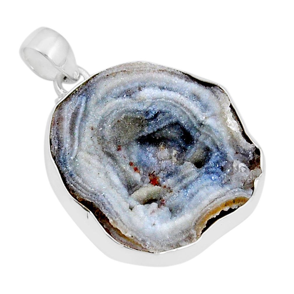 28.76cts natural grey desert druzy (chalcedony rose) 925 silver pendant y5978