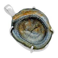 26.54cts natural grey desert druzy (chalcedony rose) fancy silver pendant y15075