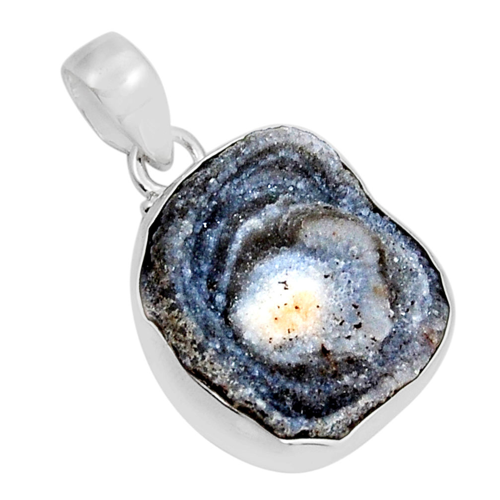 16.39cts natural grey desert druzy (chalcedony rose) fancy silver pendant y5968