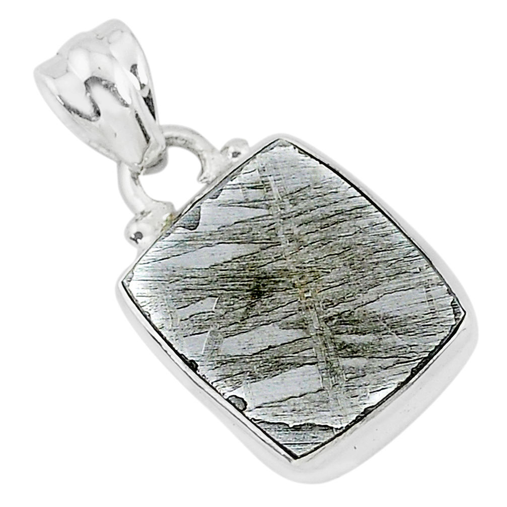 7.29cts natural grey meteorite gibeon 925 sterling silver pendant jewelry r95352