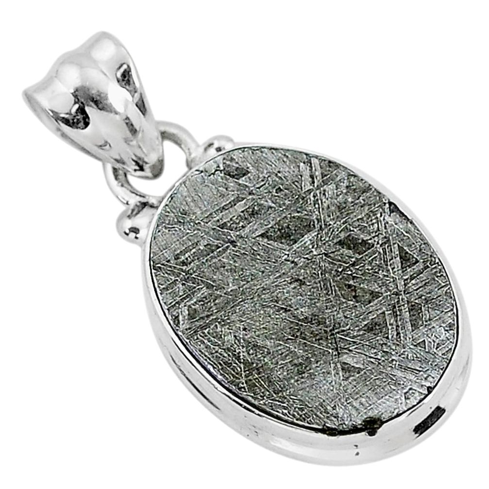 12.89cts natural grey meteorite gibeon 925 sterling silver pendant r95342