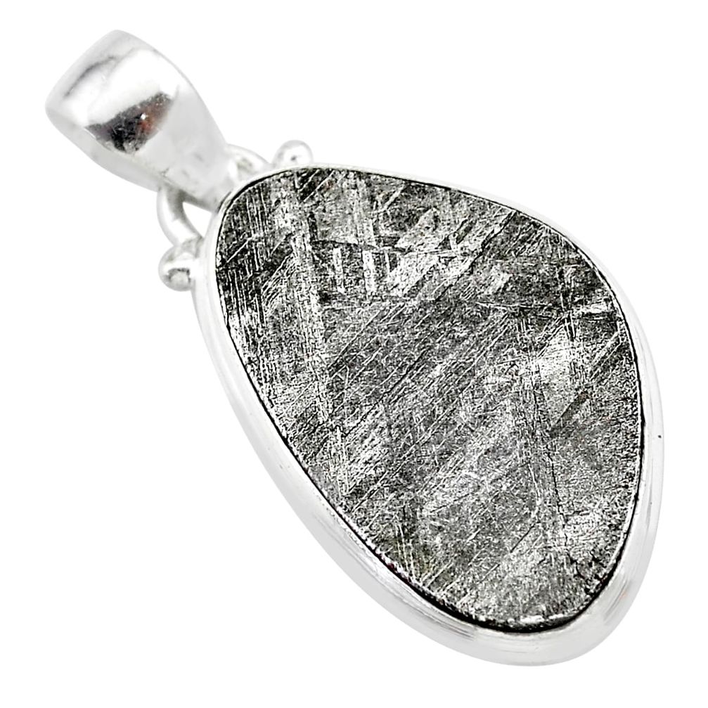 13.15cts natural grey meteorite gibeon fancy 925 sterling silver pendant t29112