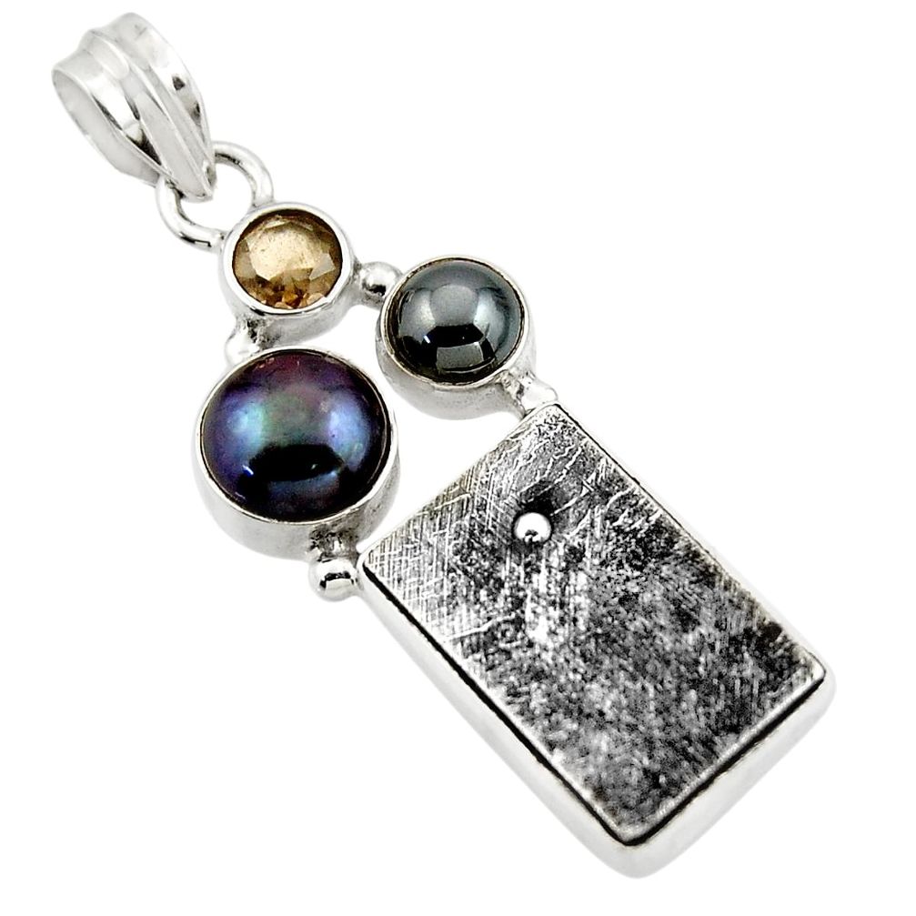 18.08cts natural grey meteorite gibeon hematite 925 silver pendant r44376