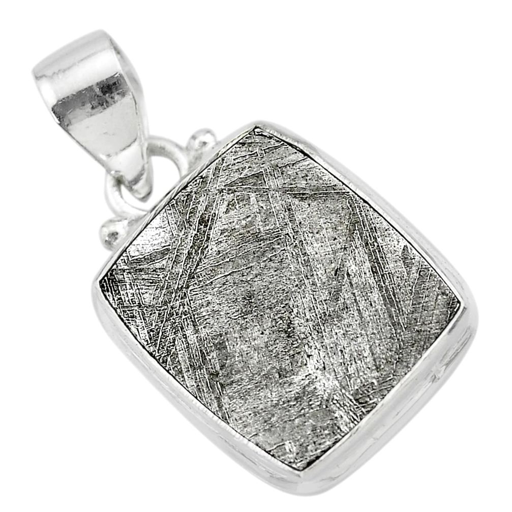 12.60cts natural grey meteorite gibeon octagan sterling silver pendant t29146