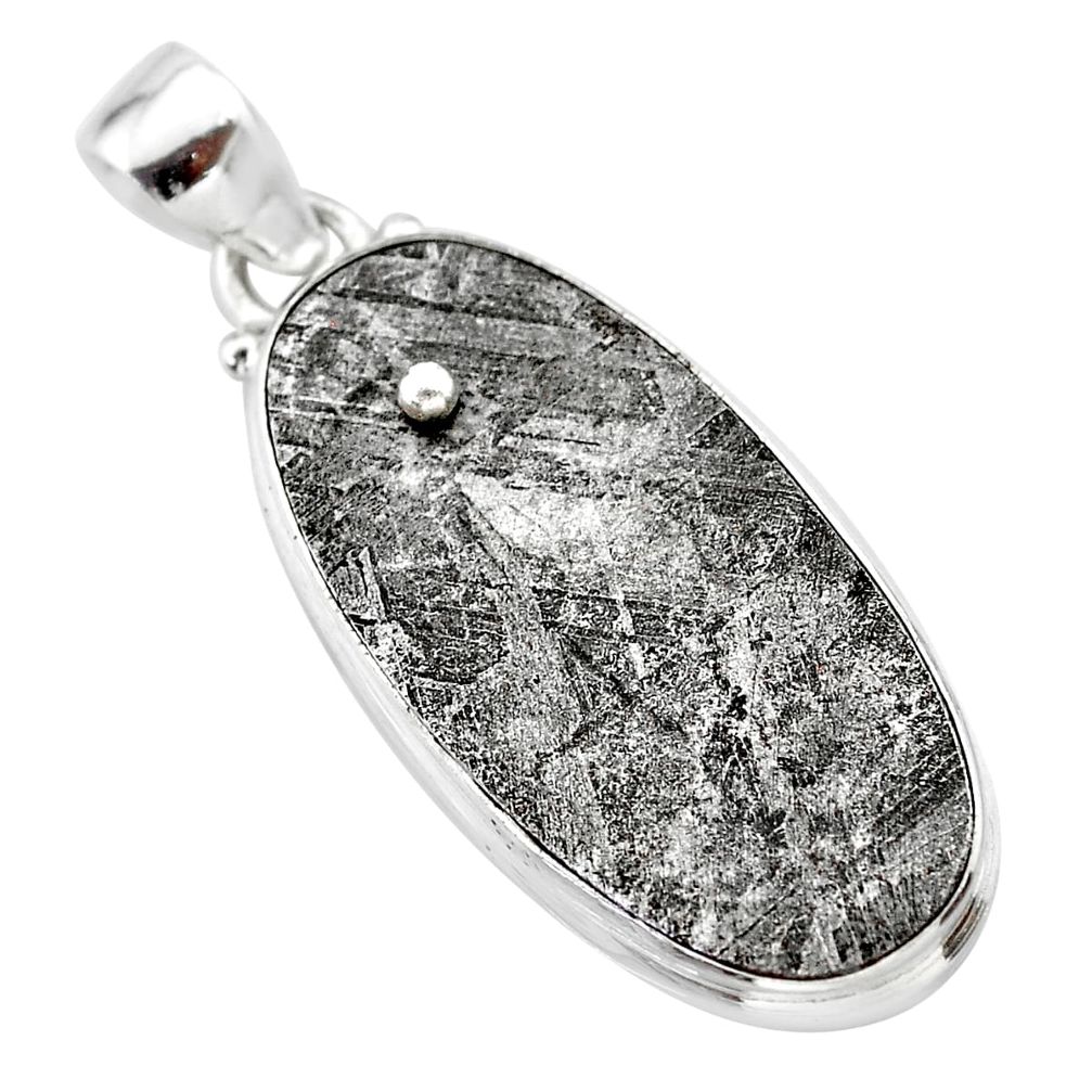 15.65cts natural grey meteorite gibeon oval 925 sterling silver pendant t29097