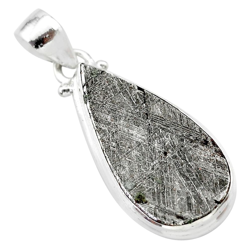 17.65cts natural grey meteorite gibeon pear 925 sterling silver pendant t29087