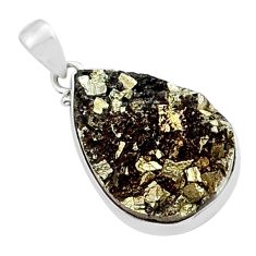 17.95cts natural grey meteorite gibeon pear 925 sterling silver pendant y15156