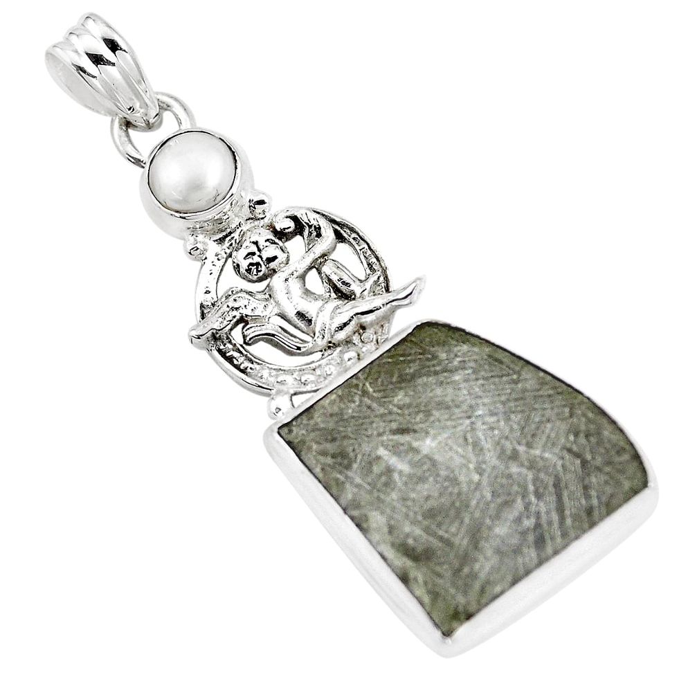  grey meteorite gibeon pearl 925 sterling silver pendant p16114