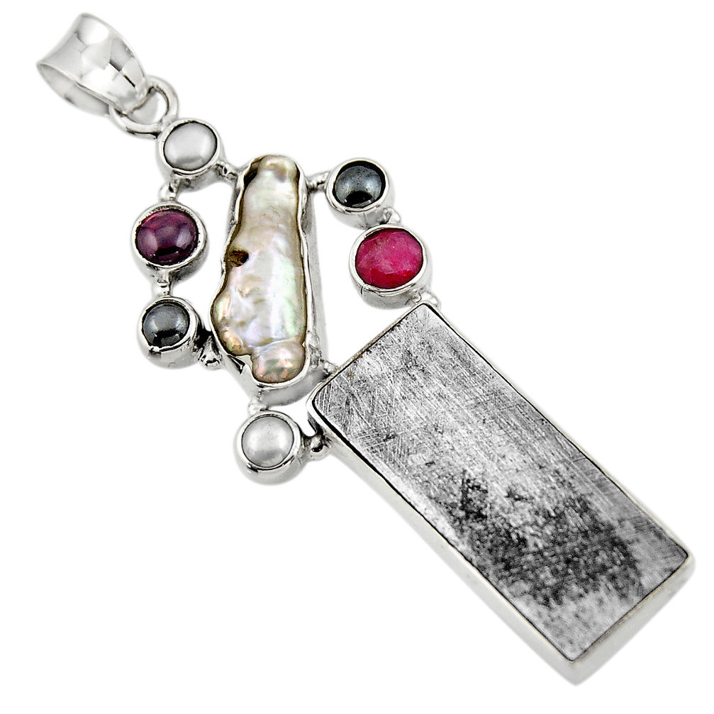 27.15cts natural grey meteorite gibeon ruby 925 sterling silver pendant r44368