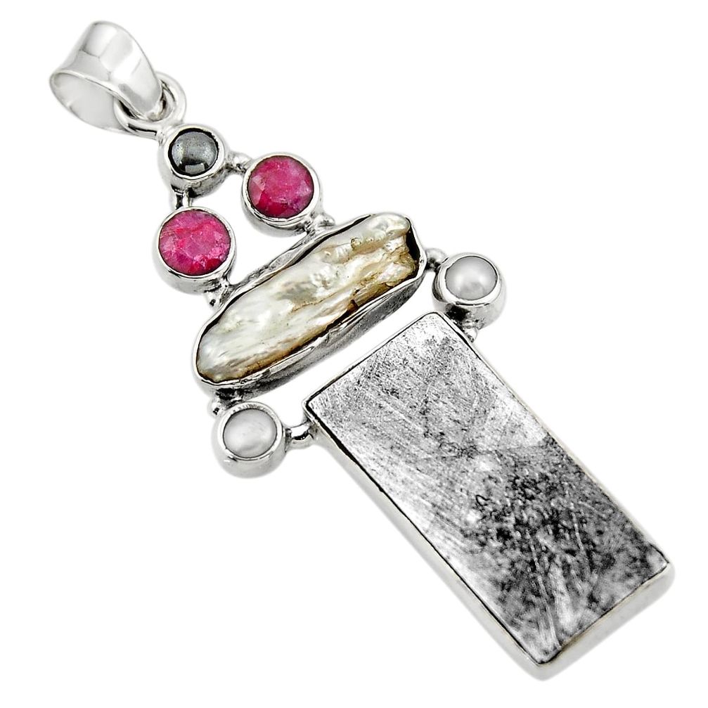 25.72cts natural grey meteorite gibeon ruby 925 sterling silver pendant r44372